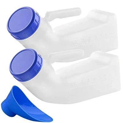 Afbeelding van QNMD Urinoir voor mannen en vrouwen, verpakking van 2 stuks, draagbare urinaal, 1000 ml, toileturinalen, uniseks urinalen, noodgevallen, urinefles, lekvrij auto, camping, reizen, outdoor