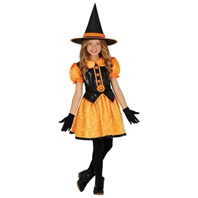 Afbeelding van Fiestas Guirca Oranje glitter heks meisjes (3 4 jaar) Halloween kostuum voor kinderen