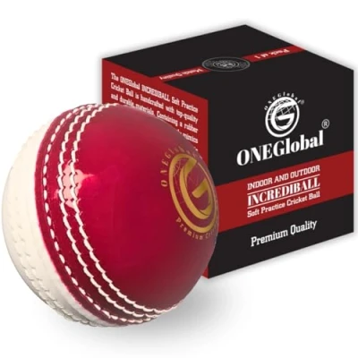 Afbeelding van ONEGlobal zachte en veilige Incrediball cricketbal Voor binnen buiten Rubberen met kern gestikte naad oefening, slijpvaardigheden familieplezier 1 rood wit