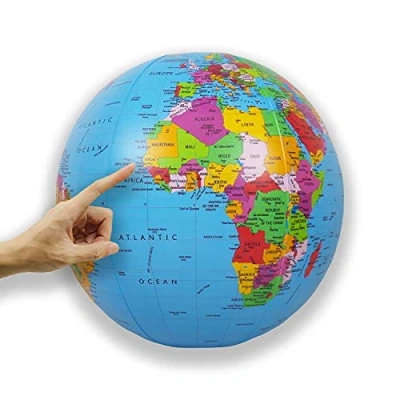 Afbeelding van ORBIT GLOBES &amp; MAPS Opblaasbare waterbal, grote wereldbol voor kinderen, Engels, diameter 40 cm, politiek kaartbeeld, tuin, strand en zwembad