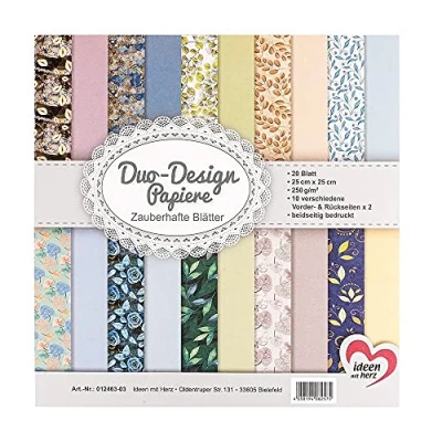 Afbeelding van Ideen mit Herz Duo designpapier, blok met 20 vellen knutselpapier, 25 x cm, 250 g/m², aan beide zijden bedrukt, motiefpapier, ideaal voor scrapbooking, knutselen, magische bladeren
