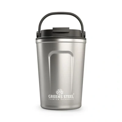 Afbeelding van Herbruikbare koffiemok To Go, 350 ml, zilver, drinkbeker met deksel en handgreep, roestvrijstalen thermobeker voor warme koude dranken, lekvrije mok thee, koffie,