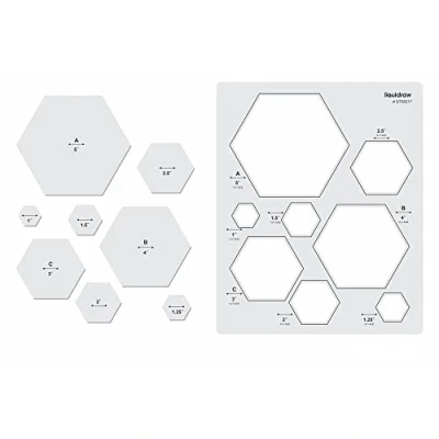 Afbeelding van Liquidraw Quiltsjablonen en linialen voor patchwork acryl stencils set zeshoek, harten, vierkant cirkel (hexagon)
