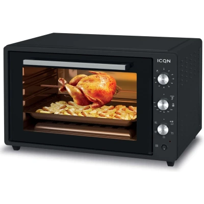 Afbeelding van ICQN XXL Vrijstaande Oven 60L Convectie Mini Hetelucht &amp; Grillfunctie Geëmailleerde Holte Zwart