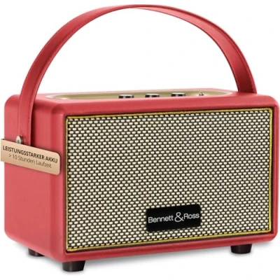 Afbeelding van Bennett &amp; Ross BB 820RD Blackmore Junior Retro bluetooth luidspreker in lederlook met 5200 mAh accu Vintage 20W MicroSD ingang MP3 speler Aux Speaker rood