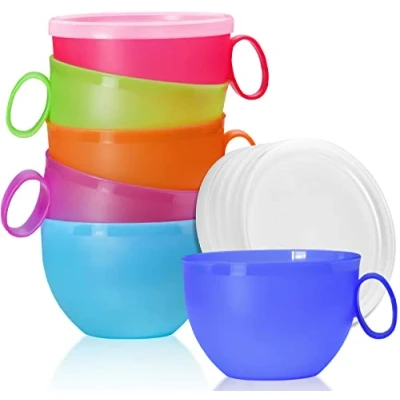 Afbeelding van idea station NEO plastic bekers 6 stuks, 500 ml, kleurrijk, dekking, herbruikbaar, onbreekbaar, handvat, set, XXL bekers, koffiekopjes, theekopjes, camping schaaltjes, kopjes