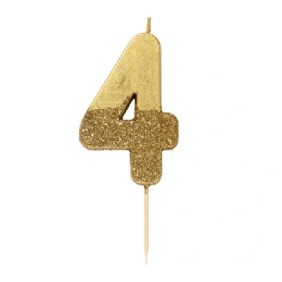 Afbeelding van Talking Tables Gouden glitter nummer 4 verjaardagskaars Taarttopper decoratie Mooi, sprankelend voor kinderen, volwassenen, 40e verjaardagsfeestje, hoogte 8cm, 3&quot;, goud/glitter