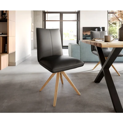 Afbeelding van Draaistoel Lelio Flex houten frame hoekig echt leer zwart 180 pocketveer kern