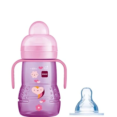 Afbeelding van MAM Trainer+ 220ml, Baby Cup Suitable from 4+ Months, Trainer for Independent Drinking, Spill Free Toddler Cup, Pink (Designs May Vary)