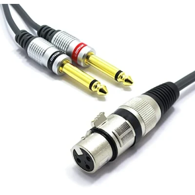 Afbeelding van VITALCO XLR bus naar 2x 6,3mm TS jack kabel 3m microfoonkabel 3 polig vrouwelijk mono audio adapter