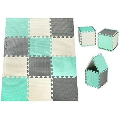 Afbeelding van Moby System Puzzelmat Speelmat Baby Foam 120 x 90 cm met rand Mint