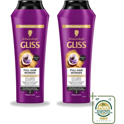 Afbeelding van 2 x Gliss Shampoo Full Hair Wonder - 250 ml Haarversterkend Volume Fijn Haar Dun Biotine