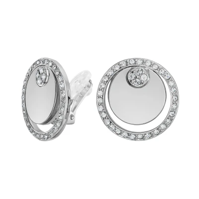 Afbeelding van Traveller Clip Oorbellen Oorclips Dames Zilverkleurig Kristallen Geplatineerd Cirkels 20 mm 157678