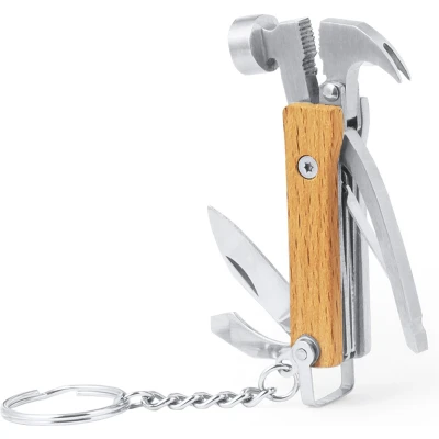 Afbeelding van Multifunctionele sleutelhanger Multitool Keychain Sleutelring 7 functies RVS/hout