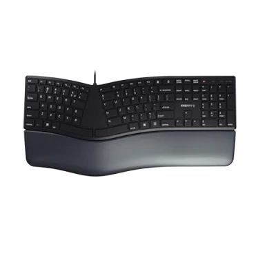 Afbeelding van CHERRY KC 4500 ERGO, ergonomisch toetsenbord, Spaanse indeling (QWERTY), bekabeld, gevoerde handpalm met memory foam, gebogen Zwart