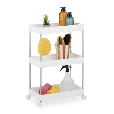 Afbeelding van Relaxdays keukentrolley smal 62 cm hoog met rem badkamerrek kunststof zwart