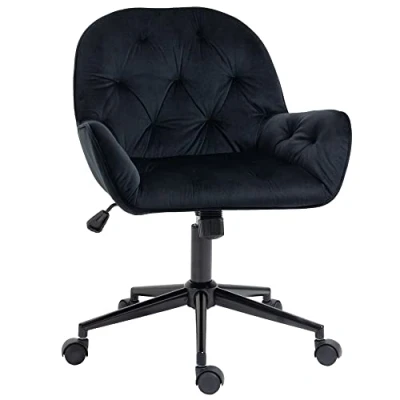 Afbeelding van Vinsetto bureaustoel draaistoel in hoogte verstelbare directiestoel stoel fauteuil kantoor fluweelzacht polyester zwart 60 x 61 81 91 cm