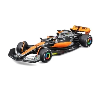 Afbeelding van Bburago F1 McLaren MCL60 British 2023 Oscar Piastri 81 met acrylvitrine en piloot miniatuurmodel auto cadeau druklegering ABS verzamelstuk schaal 1:43