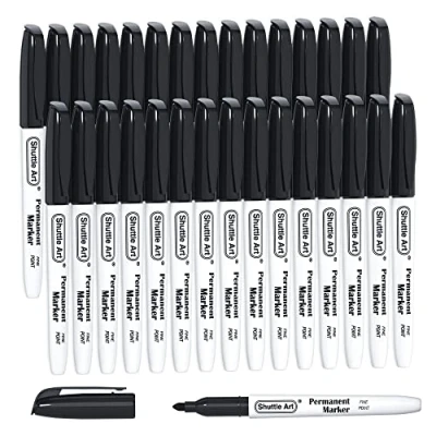 Afbeelding van Shuttle Art Zwarte permanente markers, 30 stuks fijne punt markeerstiftenset, perfect op kunststof, hout, steen, metaal en glas voor Doodling, kleuren, markeren, kantoorbenodigdheden