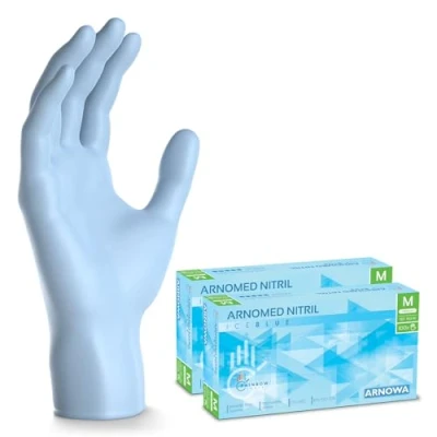 Afbeelding van ARNOMED wegwerphandschoenen lichtblauw, M, nitril handschoenen met 200 stuks per doos, poedervrij, latexvrije rubber handschoenen, verkrijgbaar in S, L &amp; XL