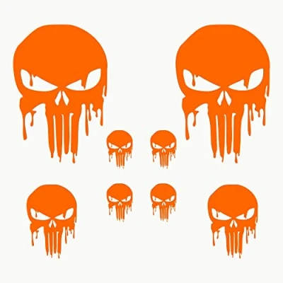 Afbeelding van Autodomy Stickers Schedel Gesmolten Verpakking met 8 stuks voor Auto of Motor (Oranje)
