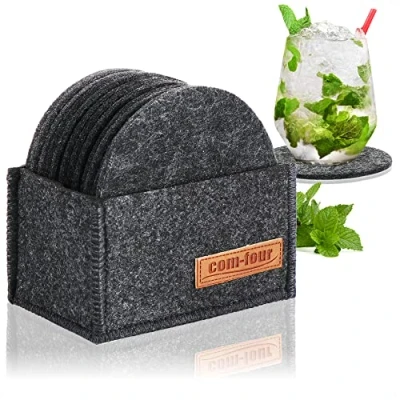 Afbeelding van COM FOUR® 12x vilten glazen onderzetters ronde tafelonderzetters voor potten, glazen, vazen (Ø 10cm rond + houder vilt)