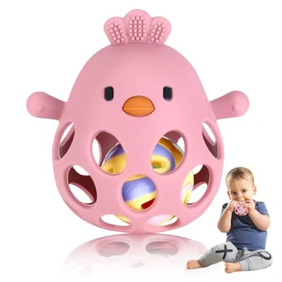 Afbeelding van Collazoey Teething ring babyspeelgoed, grijpbal voor baby&#039;s, Montessori speelgoed baby, BPA vrije tandhulp en grijpbal, siliconen rotan speelgoed, cadeau baby&#039;s van 3 18 maanden (lichtroze)