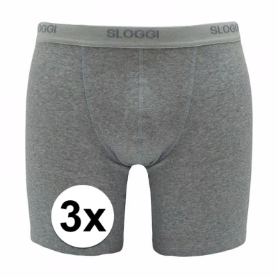 Afbeelding van 3x Sloggi basic long heren boxershort grijs M