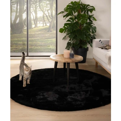 Afbeelding van Rond Hoogpolig Vloerkleed Comfy Plus Zwart 80 Cm