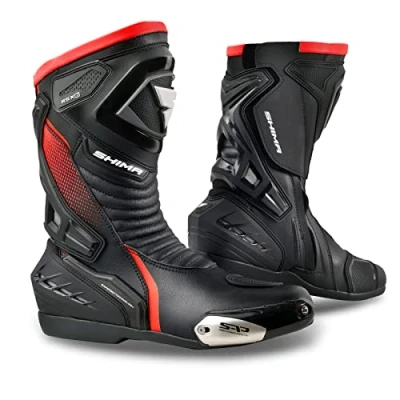 Afbeelding van SHIMA RSX 6 Motorlaarzen voor heren Versterkte lederen bikerlaarzen met zijrits, enkelsteun, antislipzool, versnellingspook (rood fluo, 10,5)