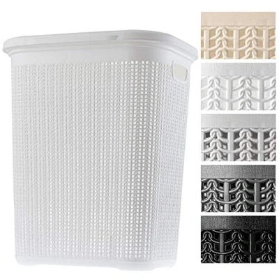 Afbeelding van KADAX Wasmand, 50L, multifunctionele wasmand met deksel lichte wasverzamelaar, wassorteerder van kunststof, voor badkamer, vuile kleding, speelgoed, Wit