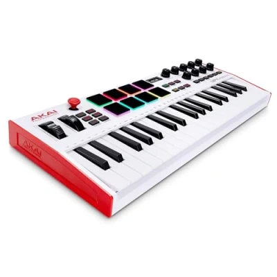 Afbeelding van AKAI Professional MPK mini Plus USB MIDI keyboardcontroller met 37 toetsen, 8 RGB MPC pads, Sequencer, MIDI/CV/Gate I/O, Muziekproductiesoftware, wit