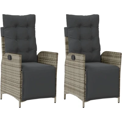 Afbeelding van Tuinstoelen 2 st verstelbaar met voetensteun poly rattan grijs
