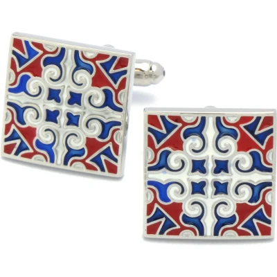 Afbeelding van Manchetknopen Vierkant met Rood en Blauw Patroon