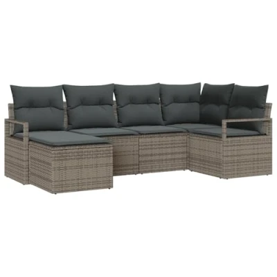Afbeelding van vidaXL 6 delige Tuin Sofa Set met Kussens Grijs Poly Rattan