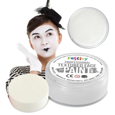 Afbeelding van Festicy Professionele theaterschmink, wit, 20 g, incl. spons, en 71 3 &amp; Reach gecertificeerd, ideaal als make up voor carnaval carnaval, min. 30 gezichten, kindermake up, veilig