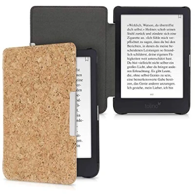 Afbeelding van kwmobile Kurken hoesje compatibel met Tolino Shine 3 Beschermende e reader Flip Cover In lichtbruin
