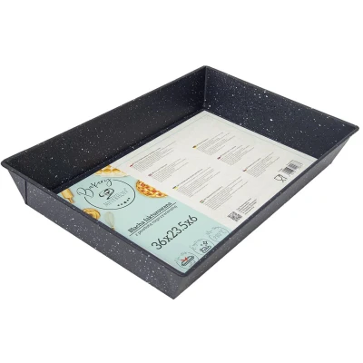 Afbeelding van Meyerhoff Bakery rechthoekige cake bakvorm met non stick coating 36 x 23,5 6 cm antraciet marmer