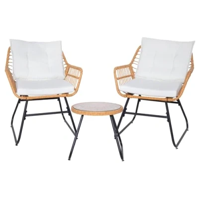 Afbeelding van SVITA Amalfi rotan zitgroep outdoor tuinlounge 2 personen balkonset 3 delig tuinmeubelset incl. kussens bistroset polyrotan natuur