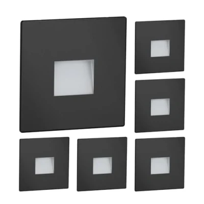 Afbeelding van ledscom.de 6 LED traplamp/inbouw wandlamp FOW voor binnen en buiten, downlight, hoekig, zwart, 85 x 85mm, warm wit