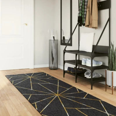Afbeelding van vidaXL Vloerkleed wasbaar anti slip 80x300 cm zwart en goudkleurig