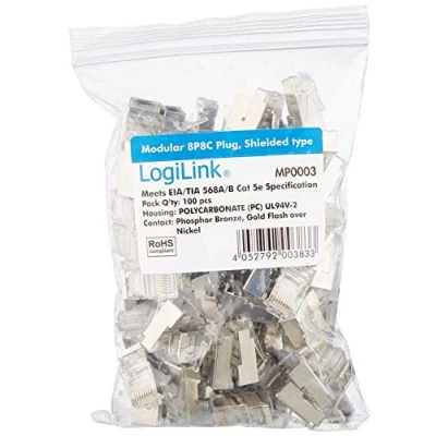Afbeelding van LogiLink RJ45 connector CAT5e MP0003 Stekker, recht Aantal polen: 8P8C Zilver 100 stuk(s)