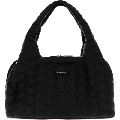 Afbeelding van Coccinelle Leren Schoudertas Bianca Matelas Shoulderbag Noir Zwart