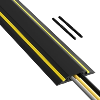 Afbeelding van D Line vloerkabelafwerking, FC83H middelzware kabelafwerking, beschermt kabels en voorkomt struikelen, kabelhouder, kabelmanagement 1,8 meter (L) kabeldoorvoer 30 mm (B) x 10 (H) Zwart geel
