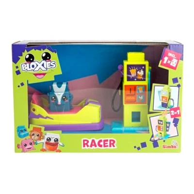 Afbeelding van Simba 105952629 Voertuigspeelset, met Press and Go functie, 12 cm, 2 in 1 laadstation en snackautomaat, bloxie figuur, vanaf 3 jaar