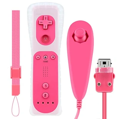 Afbeelding van OSTENT Bewegingssensor Afstandsbediening + Wired Nunchuck Combo voor Nintendo Wii Console Kleur Roze