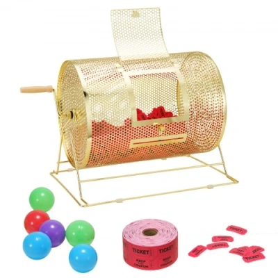 Afbeelding van VEVOR Lostrommel Glückskind 5000 losse of 300 tombola ballen inhoud, professionele draaikooi van metaal, loterijdraaischij, loterij box voor loterijspellen, goud