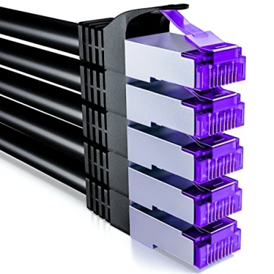 Afbeelding van deleyCON 5x 1m CAT7 Netwerkkabel 10 Gigabit RJ45 Patchkabel Ethernetkabel (Koper, SFTP PiMF Afscherming) voor Highspeed LAN DSL Switch Modem Router Patchpanel CAT6 CAT5 Zwart
