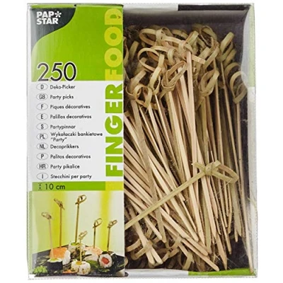 Afbeelding van Papstar fingerfood spiesen/houten spiesjes &quot;knoop&quot; (250 stuks), 10 cm, van natuurlijk bamboe met originele knop, voor fingerfood, kleine snacks, antipasti en cocktails, stijlvol design #16770