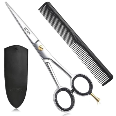 Afbeelding van Professionele kappersschaar, 16,5 cm premium schaar, met kam en lederen etui, haarschaar voor mannen, vrouwen volwassenen